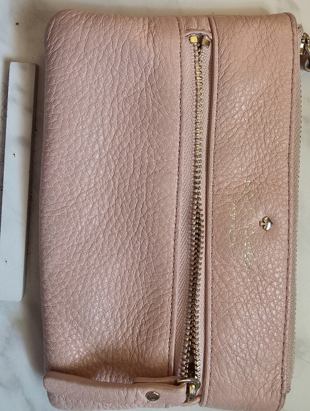Blush Pink Leather Wristlet Clutch